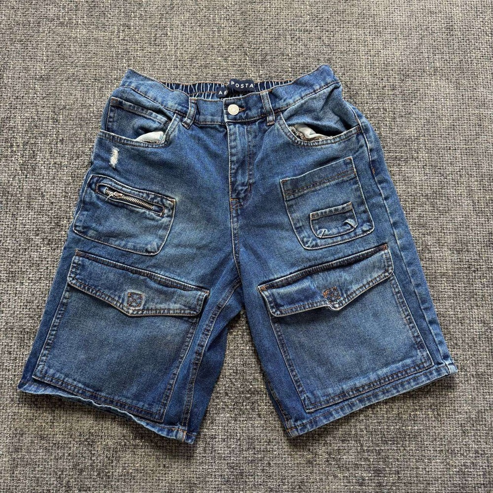 Aeropostale Cargo Bermuda Shorts Women 26 Medium Wash Blue Y2K Utility Denim